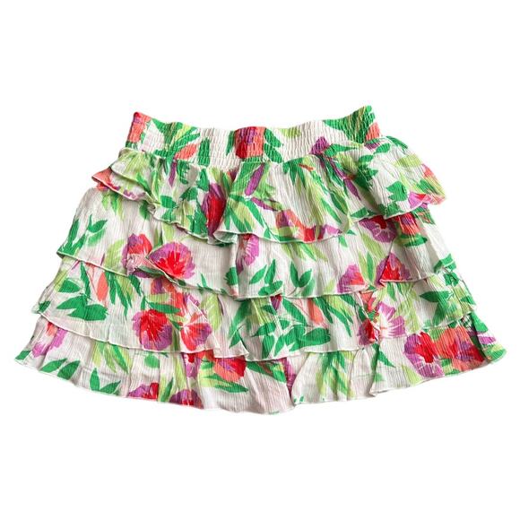 AEROPOSTLE White Floral Ruffled Short Tiered Skirt, Medium - Picture 1 of 7